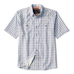 Orvis Men's Tech Chambray Short-Sleeved Work Shirt Dusty Blue Plaid 2TAF45-DUBL 