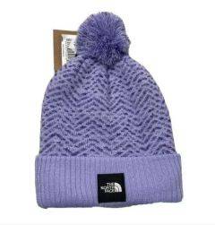North Face Youth Girls Chevron Pom Beanie One Size NF0A4VTD1Y4OS Purple/Sweet Lav