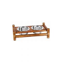 Advance Pet Product Large Log Cabin Wooden Double Diner with Stainless Steel Dog Bowls 2622 